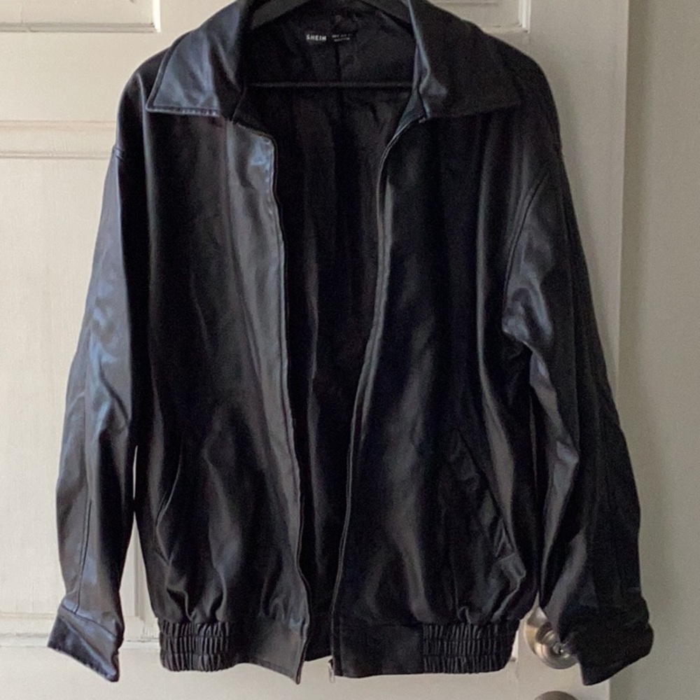 Black Leather Jacket/ Oversized casual style